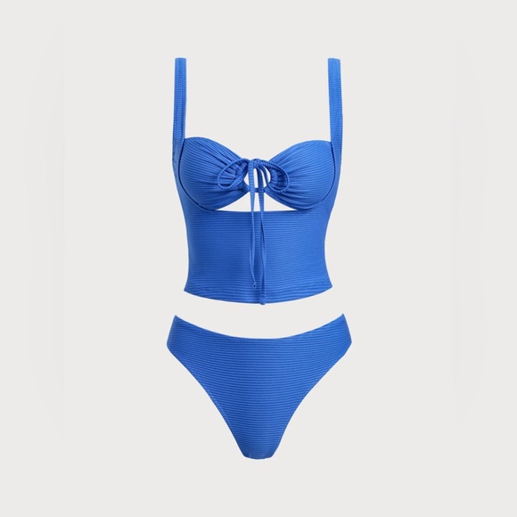 Blue Ribbed Tankini Set - Picture 3 of 5